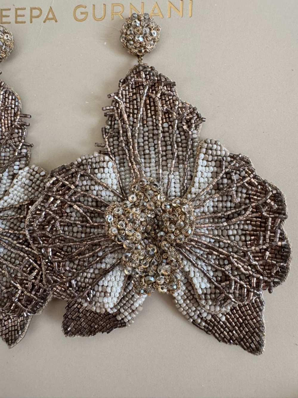 Deepa Gurnani Catarina Swarovski Crystal Earrings in Bronze $450 Retail NWT - Picture 3 of 9